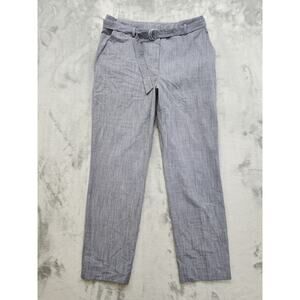 H&M High Rise Belted Ankle Pant Size 8 Blue Stretch Pockets Office Career Preppy